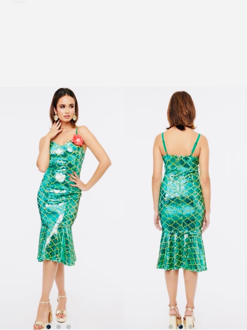 Disney Ariel Unique Vintage New Green Sequin Mermaid-Style Midi Dress